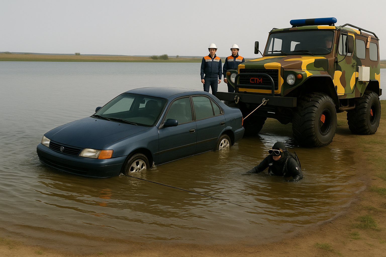 Автомобиль пожилого мужчины ушёл под воду прямо во время рыбалки